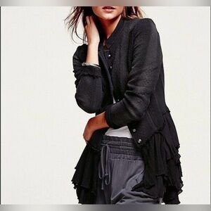 Free People Black Layered Ruffle Jacket